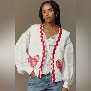 NWT! Anthropologie Flat White Quilted Heart Patch Vest - ALL SIZES